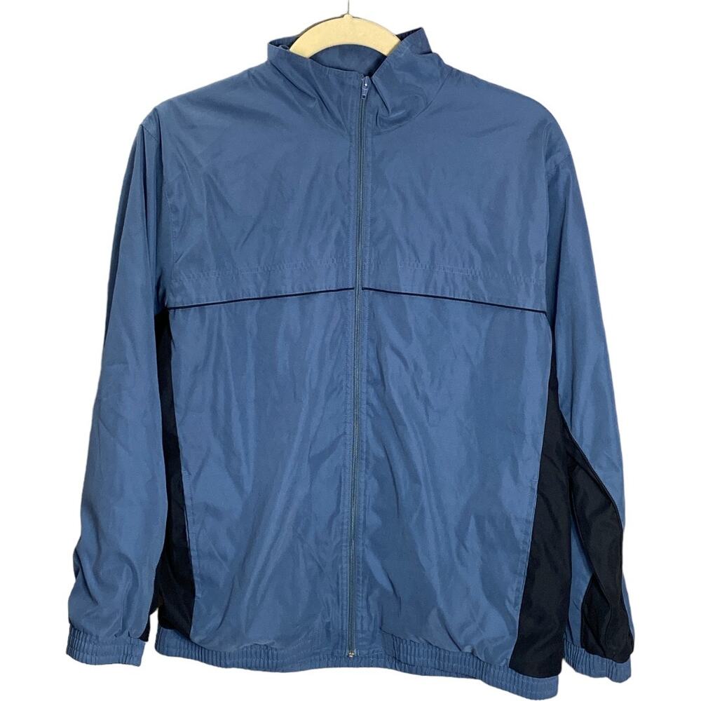 Pro Spirit Mens Large Blue Full Zip Nylon Windbreaker Streetwear 90s Y2K Warm
